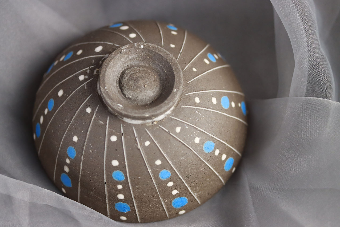 Dotted Pottery Footed Bowl 益子燒藍白水玉碗