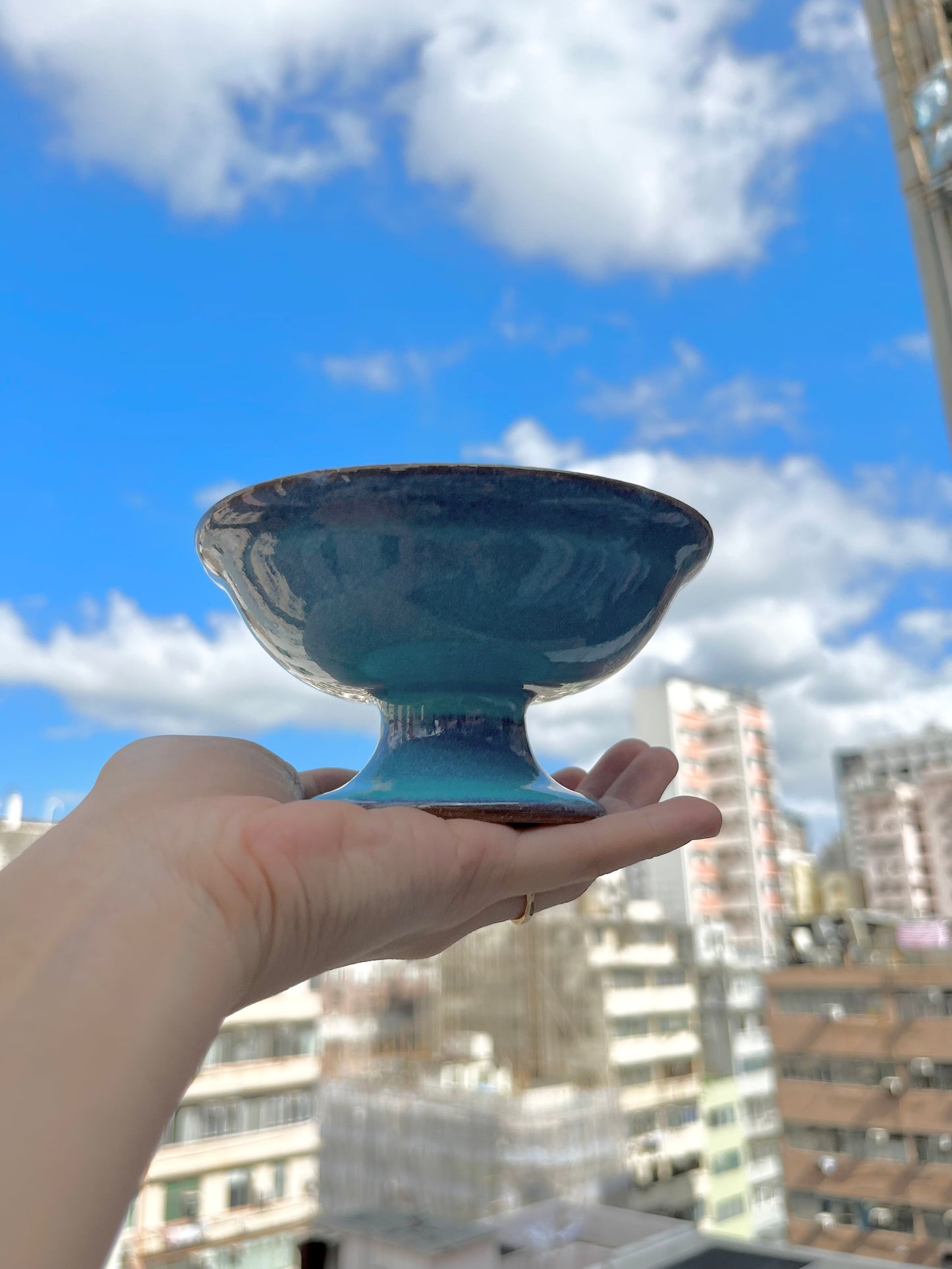 御浜焼藍釉高腳皿 Mihamayaki High-foot Bowl