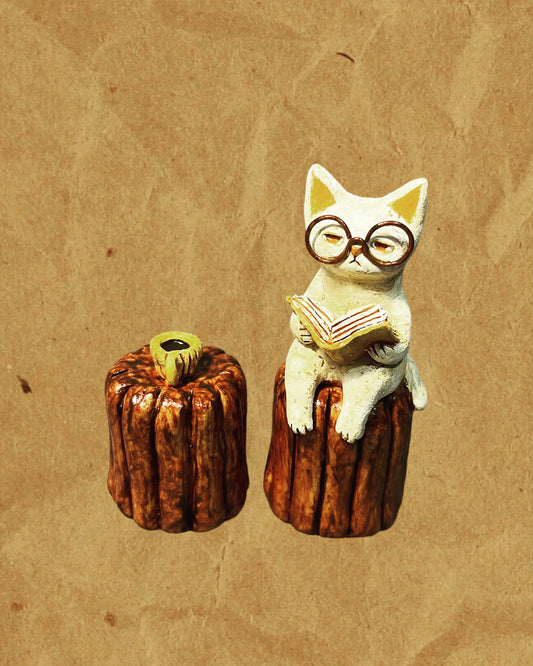 Canelé with Coffee Reading Cat Doll
