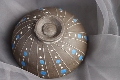 Dotted Pottery Footed Bowl 益子燒藍白水玉碗