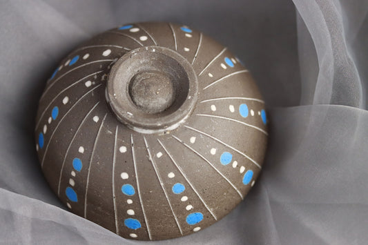 Dotted Pottery Footed Bowl 益子燒藍白水玉碗